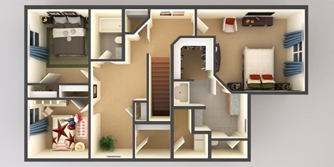 Floor plan for 3 beds, 2.5 baths, 1900 sqft